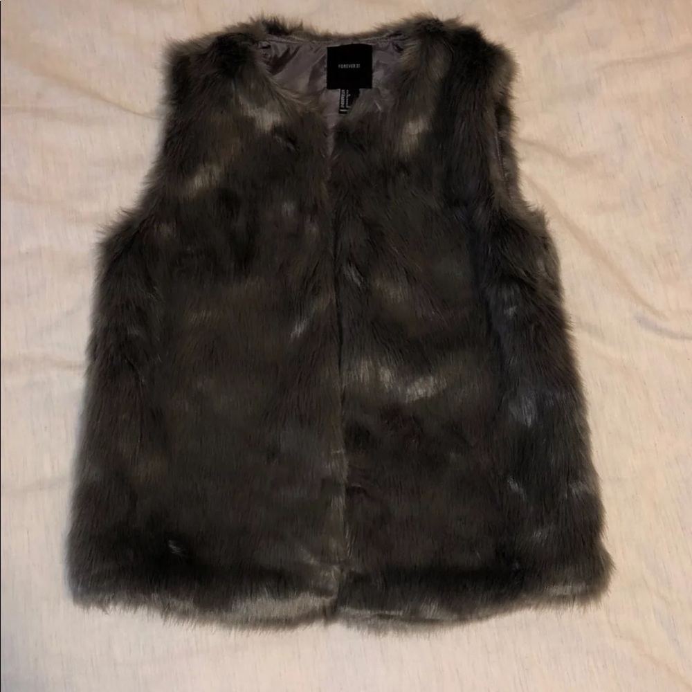 NEW Grey FAUX FUR VEST